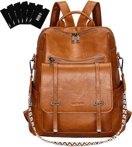 Leathario Sac a Dos Antivol Femme en Cuir Vegan, Sacs à Main Portés Dos Imperméable Elegant Leger, Backpack pour Voyage L'école Travail Université Collège Shopping