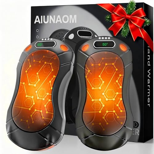 AIUNAOM Calentador de Manos Eléctrico Recargable -Lote de 2 con 3 Niveles (45°C/50°C/55°C) y Calentamiento Rápido, 5000mAh, Compacto, Portátil y Magnético, para Exteriores y Trabajo