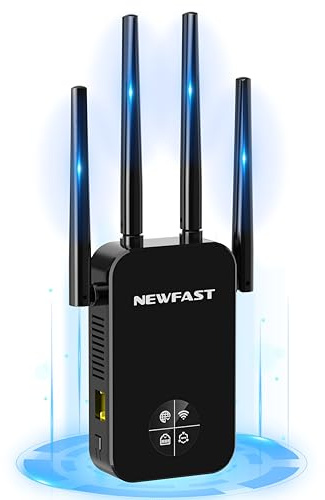 NEWFAST Repetidor WiFi Amplificador Señal WiFi 1200Mbps 5GHz Extensor Wi-Fi para Casa/Oficina, AC1200 Wi-Fi Extender Doble Banda 4X Antenas de Alta Ganancia, Puerto Ethernet, 5 Modos, WPA/WPA2