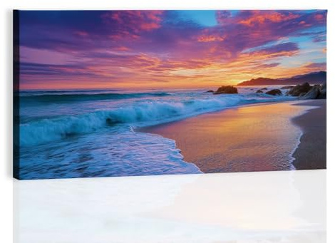 Generico Stampe di quadri a olio su tela mediterraneo, Grandi arte murale moderna per soggiorno oceano tramonto spiaggia, Quadro su tela senza cornice per camera da letto e ufficio 140L x 70l cm