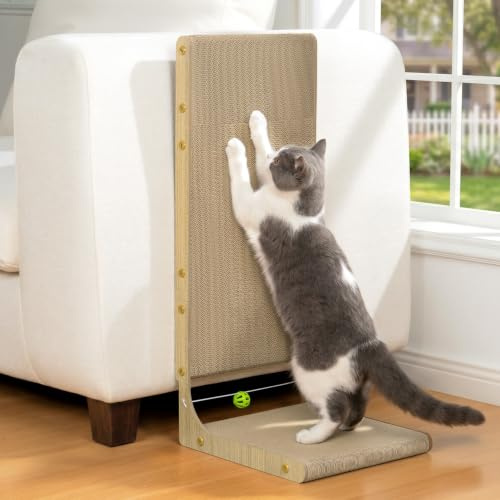 Conlun Rascador Gatos Carton L - Rascador Vertical Pared Esquina,65cm | Rascador Vertical Pared 65cm, Alfombra Rascadora Carton Ondulado, Cama Juguete Cascabel & Protector Sofa Muebles, Grande