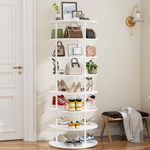 360° Rotating Shoe Rack, 7-Tier Shoe Storage Compartment, Shoe And Handbag Display Stand, Tall Lazy Susan Turntable, 20-Minute Quick Assembly, Suitable For Living Rooms, Bedrooms, And Wardrobes, White
