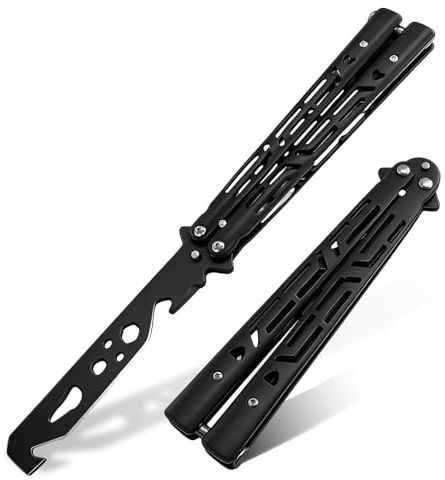 ZIJANG Cuchillo Mariposa Metal Sin Filo Practicar | Balisong de Acero Inoxidable Sin Corte para Entrenamiento de Habilidades y Uso Recreativo