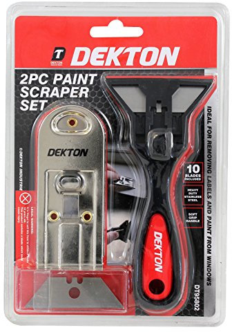 Dekton 2pc Paint Scraper Set - Heavy Duty Stainless Steel for Efficient Paint Removal| Soft Grip Handle with Comfort and Control| 10 Blades Included| Ideal for Removing Labels and Paint from Windows