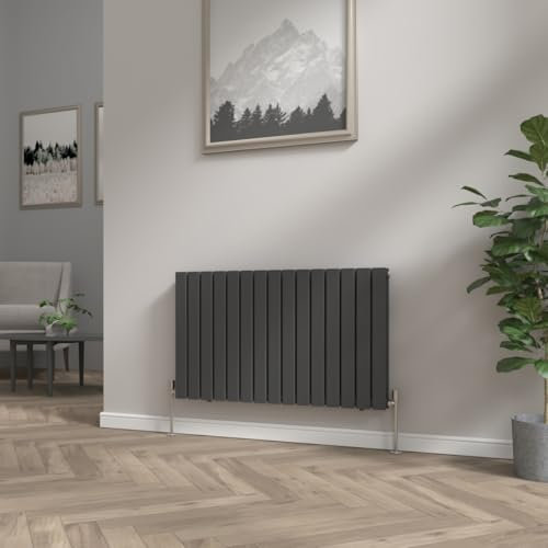 NRG Modern Horizontal Column Designer Radiator Black 600x1020 Flat Double Panel - Home Livingroom Bedroom Bathroom Heater