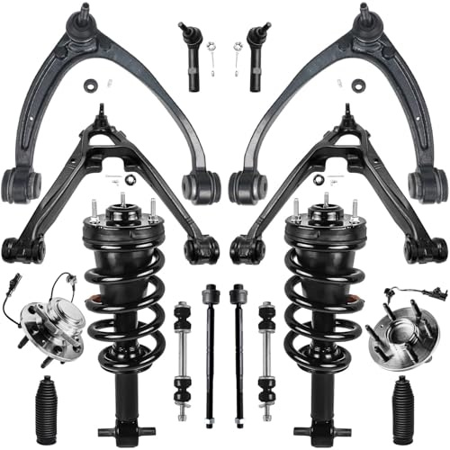 Detroit Axle - 2WD 16pc Front Control Arm Strut Kit for 2007-2013 Chevy Silverado 1500 GMC Sierra 1500, 2 Struts 4 Upper Lower Control Arms 2 Wheel Bearing and Hubs 4 Tie Rods 2 Sway Bars 2 Boots