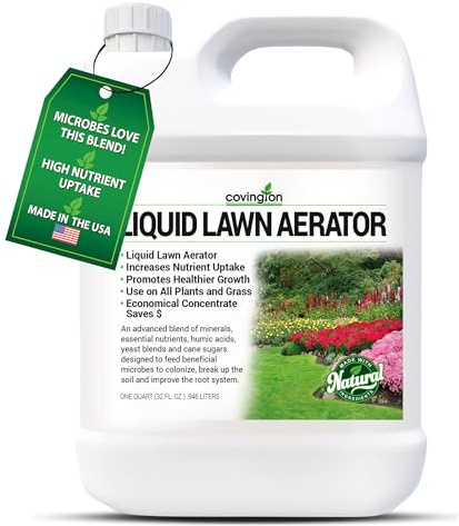 Covington Liquid Lawn Aerator (32oz) – Soil Conditioner & Softener for Lawns & Gardens – Loosens Clay & Compacted Soil for Better Water & Nutrient Absorption – Liquid Aeration Concentrate, Made in USA
