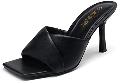 DREAM PAIRS Women’s High Stilettos Heels Mules Open Square Toe Slip On Comfort Sexy Dress Pumps Sandals Fashion Casual Prom Dress Shoes,Size 8,Black,SDHS2211W
