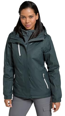 Mountain Warehouse Bracken Extreme Women 3 in 1 Jacket | Ladies Waterproof & Adjustable Raincoat with Hood, Detachable Inner Coat & Taped Seams for Comfort, For Wet Weather & Travel