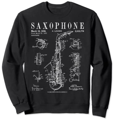 Saxophone Old Vintage Patent Drawing Print Sweatshirt