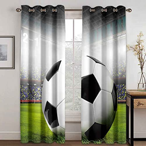 PVMLVM Vorhänge Verdunkelungsvorhang Kinderzimmer Schwarz-Weiß-Fußball 170x200cm 3D-Druck Ösen Gardinen Wärmegedämmt Blickdichter Vorhang Für Jungen Mädchen Kinder Schlafzimmer Spielzimmer