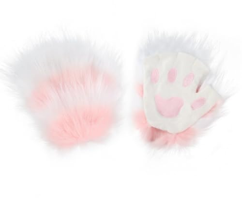 Asudaro Halvfinger tasshandskar, varm vinter plysch falsk päls, fingerfri plyschhandske, handskar, katt, för halloween favör jul, rosa, one size