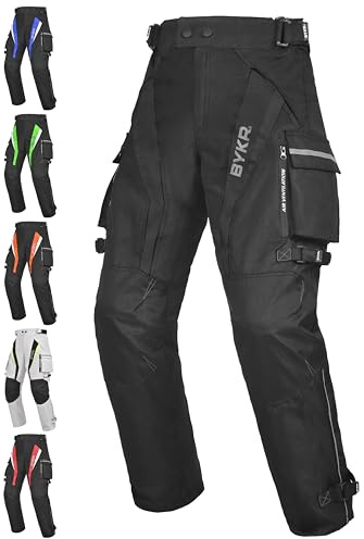 Pantalones de motocicleta para hombre y mujer, blindados Cordura, pantalones para enduro cuatrimoto, deportes duales, motocross, cargo, trabajo, turismo, Negro -, 42W x 32L