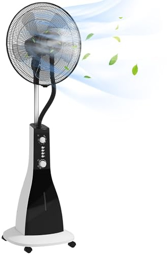 HOMCOM Standventilator mit Wasser, Ventilator mit Nebelfunktion, 3 Modi, Oszillierend 90W Standventilator mit Wasserkühlung, 3L Wassertank, Timer, Rollen, Schwarz