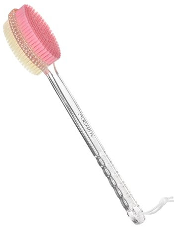 QUCHER Komfortable Duschbürste mit langem Griff,Badebürste,Eidseitig Harte und weiche Borsten Nylonbürste,sanftes Peeling,Verbesserung der Hautgesundheit,für Männer und Frauen geeignet (Gelb&Rosa)