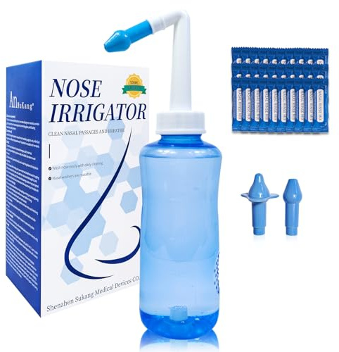 Système d'irrigation nasale pour adultes et enfants, flacon de lavage nasal de 500 ml, 30 sachets de sel, sans danger pour les soins nasaux quotidiens, les allergies, bouteille de rinçage des sinus