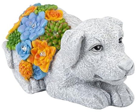Solar Dog Garden Ornament – Pack of 1 - 11.5cm x 22cm x 15cm Outdoor Dog Statue with Succulent Plant & LED Lights, Decorative Figurine for Balcony, Lawn, Yard, Patio – Unique Housewarming Gift