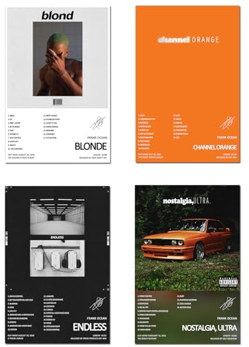 Set di 4 poster Frank Ocean con copertina dell'album e autografo, poster per l'estetica della stanza, decorazione per la stanza delle ragazze, senza cornice, 40 x 60 cm