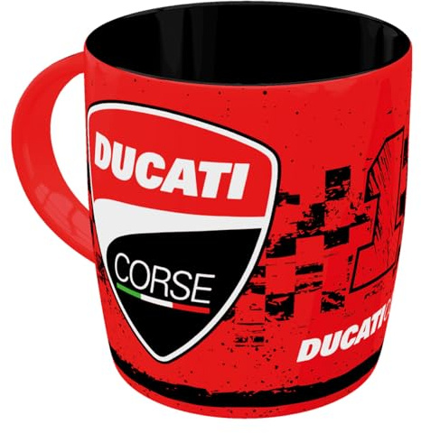 Nostalgic-Art Tazza da caffè retrò, 330 ml, Ducati Corse – Logo Racing – Idee regalo per biker, Official License Product (OLP), tazza in ceramica, design vintage