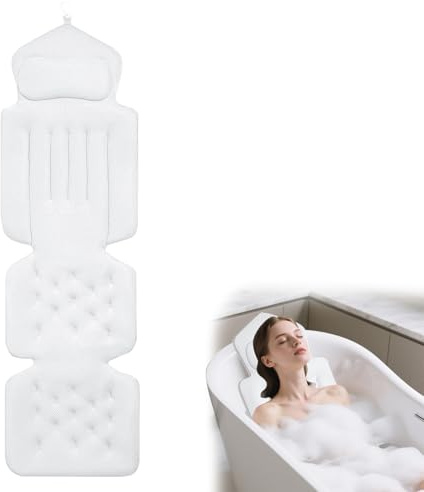 Cuscino per vasca da bagno, per tutto il corpo, spesso, per vasca da bagno, poggiatesta, supporto per il collo, accessori per il relax (bianco, 134 x 41 cm)