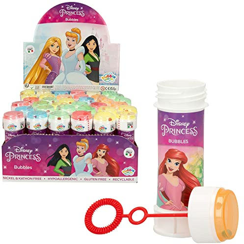 COLORBABY Pack 36 pomperos Princesas Disney 60 ml, Regalos cumpleaños para niños, decoración Infantil, Juguete Burbujas jabón (22902)
