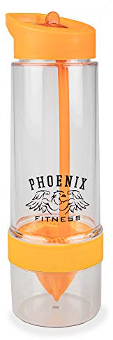 Phoenix Fitness RY841 Bottiglia D'acqua Con Infusore Per Prutta - D'acqua Per Frutta a Prova Di Perdite Con Manico - 650 ml - Trasparente, Arancione