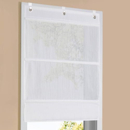 SCHÖNER LEBEN. Mikado - Estor plegable con imán, estructura de lino, 45 x 125 cm, color blanco