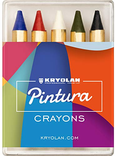 Kryolan Pintura Crayons Schminkstifte, 5 Farben, ohne Parfüm, glutenfrei - ideal für Kinderschminke, Party, Karneval, Fasching & Halloween