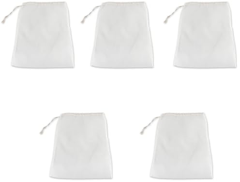Sacchetti filtro a rete da 5 pezzi con coulisse, sacchetto filtro a rete riutilizzabile da 100 micron per infuso di vino, latte di noci, caffè, tè(20x30cm)