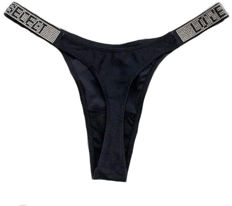 1 Pz Donne Sexy Mutandine Perizoma Strass Di Cristallo Lettera Biancheria Intima Fitness Palestra G-String Moda Vita Bassa Hip Lift Perizoma Ragazza Push Up Lingerie, Nero, M