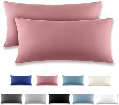REDKEY Kissenbezug 40x80 cm 2er Set Kopfkissenbezug mit Reißverschluss - Kissenhülle aus gebürstetem Mikrofaser für Kissen,Waschbar bis 40°C Altrosa