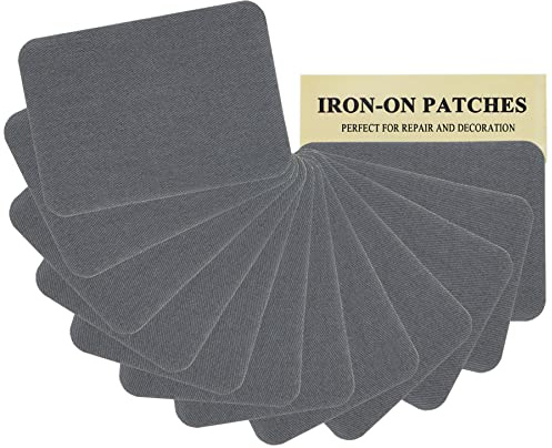 12 pièces de patchs à repasser gris de qualité supérieure, colle forte, kit de décoration et réparation 100% coton, taille 7,5 x 10,5 cm