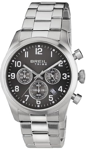 Breil, Collezione Classic Elegance, Orologio Uomo, Cronografo in Acciaio, Quadrante Gun con Effetto Sun Ray, Resistente all'Acqua, Lunghezza Cinturino Regolabile 15.5-21 cm, Silver