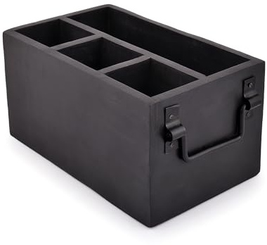 EDHAS Mango Wood 4 Compartment Flatware Caddy, Cutlery Utensil Holder with Napkin Holder for Kitchen, Dining, Picnics (25.4cm x 15.24cm x 12.7cm)