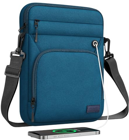 MoKo 9-11 Inch Tablet Sleeve Bag,Fits New iPad Air/Pro 11 inch 2024,iPad Air 5/4th 10.9,iPad 9/8/7th 10.2,iPad 10th Gen 10.9,Tab S9 11,Multifunctional Bag with Shoulder and Headphone Port,Peacock Blue