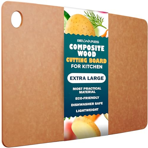 Dishwasher Safe Cutting Boards for Kitchen - Extra Large Composite Wood Cutting Boards - Thin, BPA Free & Eco-Friendly Chopping Board (18 x 12 Inch, Natural)