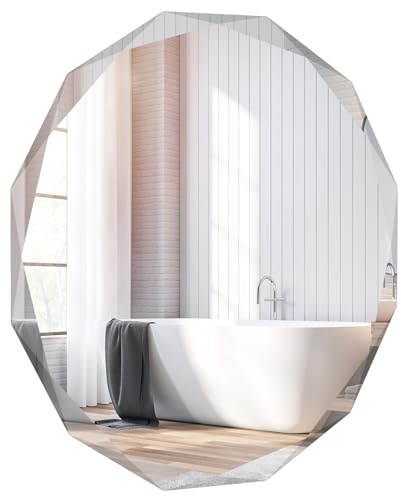 RELAX4LIFE Specchio da Parete per Bagno 76CM, Specchio da Trucco Dodecagonale con Bordi Smussati e Ganci, Specchio Lucido Senza Cornice e Antiesplosione per Bagno, Ingresso, Camera da Letto, Soggiorno
