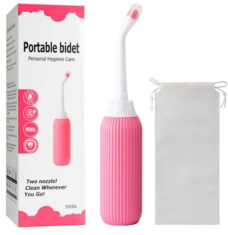 Peri Bottles for Postpartum Care, 500ml/16.9oz Upside Down Perineal Bottle with Dual Nozzles & Retractable Conduit & Travel Bag, Portable Bidet for Women's Menstrual Cleansing,Pink