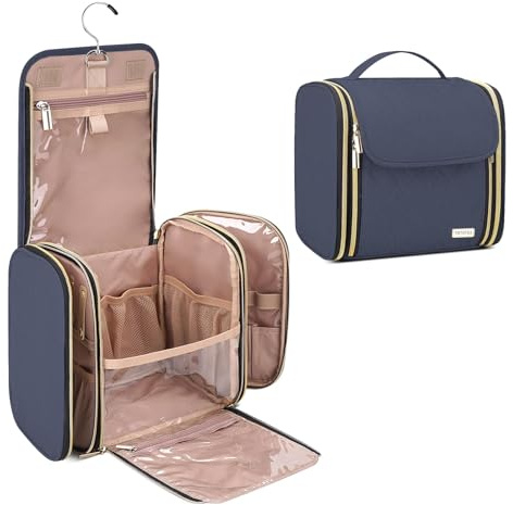 TBTOTRA Hanging Toiletry Bag & Makeup Bag for Women with Jewelry Organizer - TSA Approved Large Capacity Travel Cosmetic Organizer, Waterproof Shower Essentials Case with Transparent Pockets