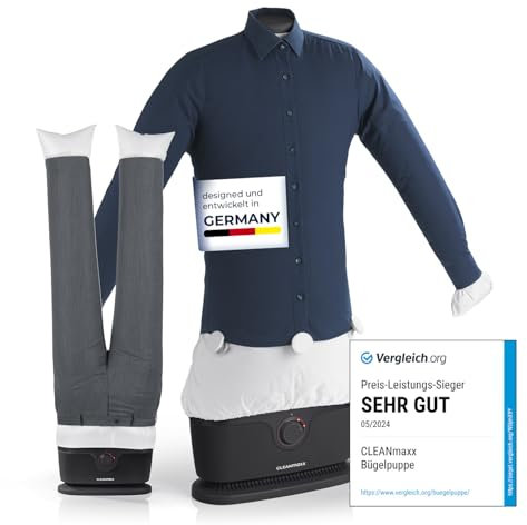 CLEANmaxx automatischer Hemdenbügler PRO mit Hosenaufsatz | Ersetzt Bügeleisen, Dampfglätter, Steamer | Bügelgerät mit Bügelpuppe für Hemden, Blusen & Hosen | Innovativ & effizient