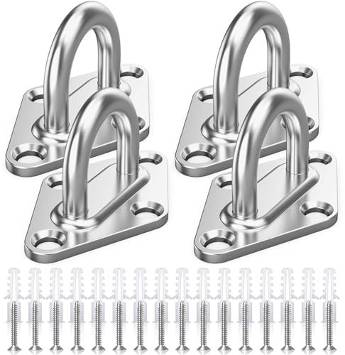 M5 Platine Oeillet Inox,4 Pièces Rhombic Kit de Crochet Plafond Charge Lourde,Crochets D'ancrage Marine avec Vis,Crochet Suspension Plafond Fixation Support Anneau Mural pour Accrocher Objets (4)