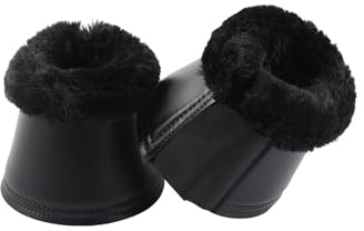 Merauno® Faux Fur Bell Boots Fleece Trim Over Reach Boots Jumping Bells (M, Black Black)