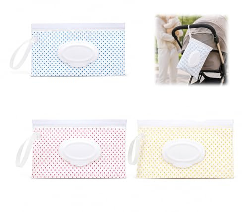 UZYXC 3 Cajas para Toallitas Húmedas EVA – Azul, Rosa, Amarillo, Tapa a Presión, Herméticas, Resellables, para Bebé, Viajes, Bolsa Pañales, Coche, Habitación Infantil