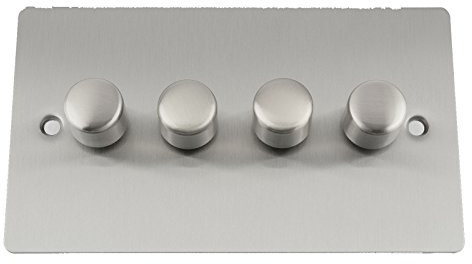 Light Dimmer Switch 4 Gang 2 Way 10 Amp - 400W - Satin Matt Chrome - Flat