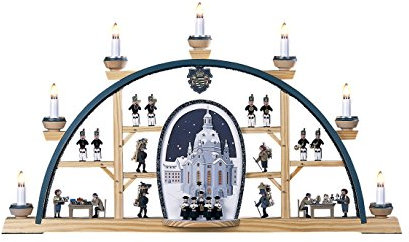 Rudolphs Schatzkiste Schwibbogen Dresdner Frauenkirche elektrisch BxHxT 70x40x5cm NEU Lichterbogen Fensterbogen Spitzbogen Erzgebirge Weihnachten Bergbau Bergmann Licht Holz Dekoration Beleuchtung