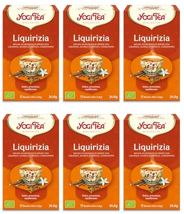 Yogi Tea Liquirizia Bio - Infuso Ayurvedico - Miscela di Liquirizia, Buccia d'Arancia, Cardamomo - Senza Caffeina - Confezione da 6x17 bustine (102 bustine in totale)