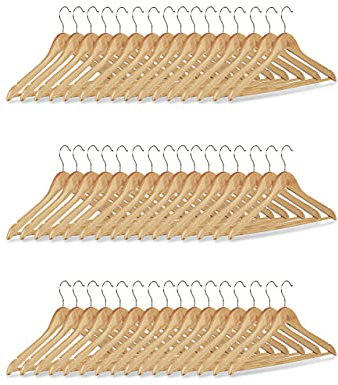 Relaxdays Kleiderbügel Set, 48 Hosenbügel aus Holz, Garderobenbügel, Haken 360° drehbar, HxB: 22,5x44,5cm, natur/silber