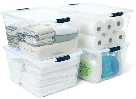 Rubbermaid Cleverstore 71 Qt Clear Storage Bins with Lids, 4-Pack, Stackable, BPA-Free, Made in USA