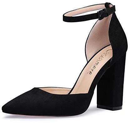 Castamere Donna Cinturino alla Caviglia Sandali Tacco a Blocco Punta Appuntito Scarpe col Tacco 10CM Nero Scamosciato Scarpe EU 36