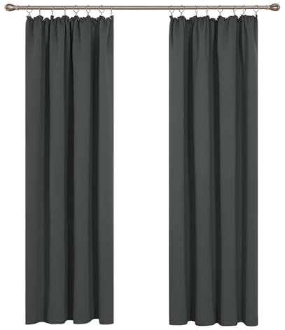 Deconovo Vorhänge Kräuselband Thermo Vorhänge Kälteschutz Schlafzimmer Gardinen Verdunkelungsvorhang Wärmeisolierend, 229x168 cm(Höhexbreite), Dunkelgrau, 2er Set